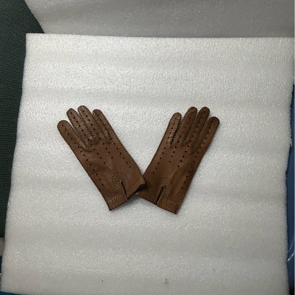 Woman Vintage Brown Pigskin Unlined Leather Driving Gloves Size 6 1/2